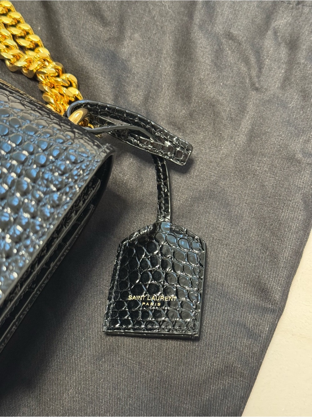 SAINT LAURENT YSL Medium Sunset Bag Croc Embossed Leather with Gold HDW - Picture 6 of 8